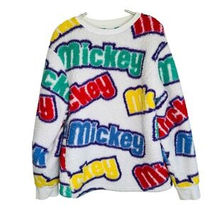 Disney Mickey Mouse Logo Sherpa‎ Fleece Pullover Small Colorful Cozy Parks Fun